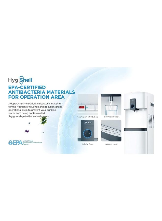 Midea - Top Loading Water Dispenser With Bottom Refrigerator, Hot Cold And Ambient Temperature, Cooler Fridge With Large Storage Space, Child Safety lock, Best For Home Kitchen Office And Pantry YL2037SB White - Image 1