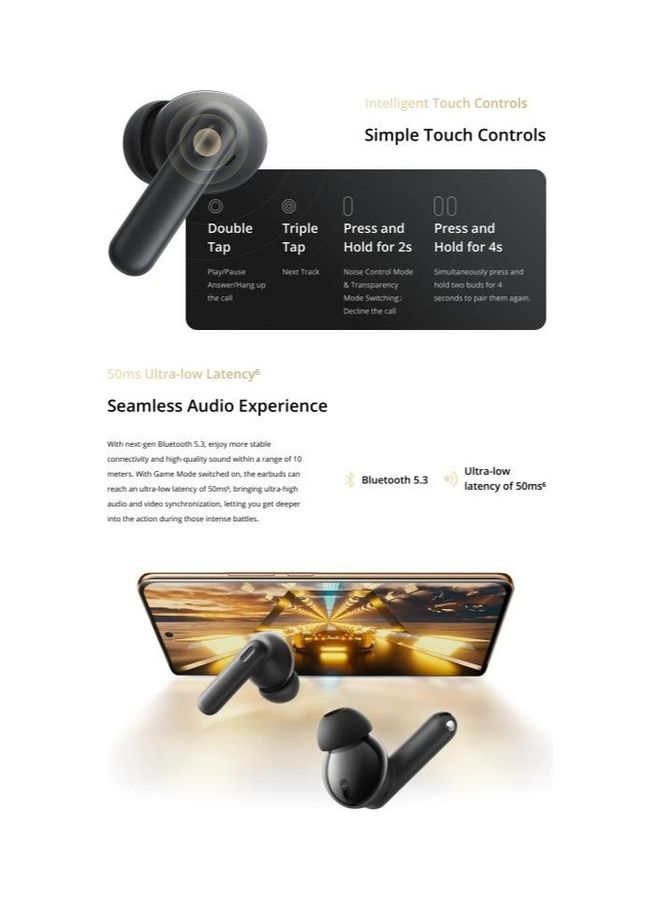 realme - Buds T300 Wireless Earphone 40 Hours Battery Life IP55 Waterproof Active Noise Cancelling Bluetooth 5.3 Headphone Black - Image 1