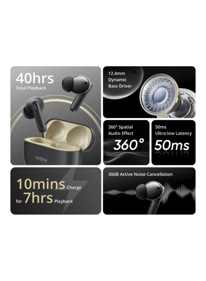 realme - Buds T300 Wireless Earphone 40 Hours Battery Life IP55 Waterproof Active Noise Cancelling Bluetooth 5.3 Headphone Black - Image 1