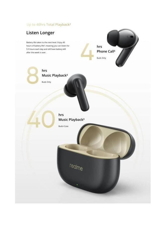 realme - Buds T300 Wireless Earphone 40 Hours Battery Life IP55 Waterproof Active Noise Cancelling Bluetooth 5.3 Headphone Black - Image 1