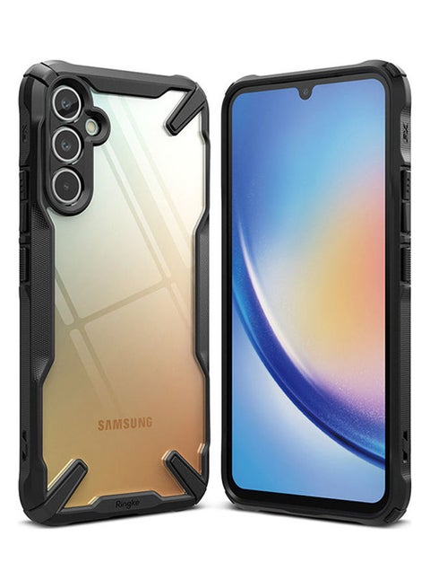 Fusion-X Compatible With Samsung Galaxy A34 5G Case Transparent Hard Back Soft Flexible TPU Bumper Scratch Resistant Protection Phone Cover Black