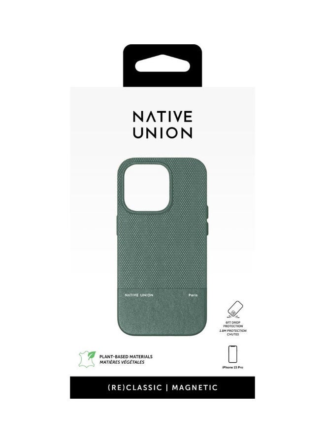 Native Union - (RE)Classic Leather Case w/ Magsafe for Apple iPhone 15 Pro 2023 6.1"| 6-Ft Drop Protection - Slate Green - Image 1