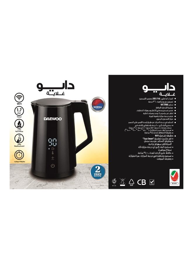 DAEWOO - Smart Kettle, Capacity With Digital Temp Display 1.7 L 2200 W DEK-815E Black - Image 1