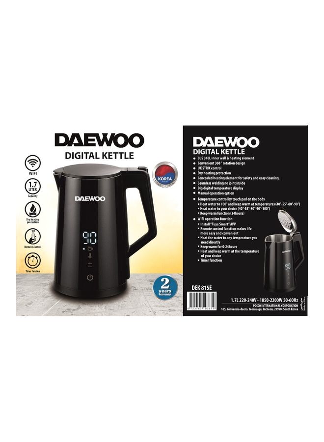 DAEWOO - Smart Kettle, Capacity With Digital Temp Display 1.7 L 2200 W DEK-815E Black - Image 1