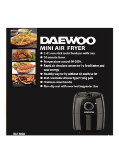 DAEWOO Air Fryer Capacity - 90 Degree C - 200 Degree C 2.4 L 1000 W DAF-8008 Black  - Image 3