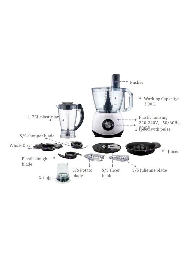 DAEWOO - Food Processor With 25 Functions 3.0 L 800.0 W DFP 3230 White - Image 1