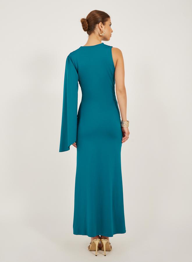 Styli Asymmetric Teal Gown - Image 5