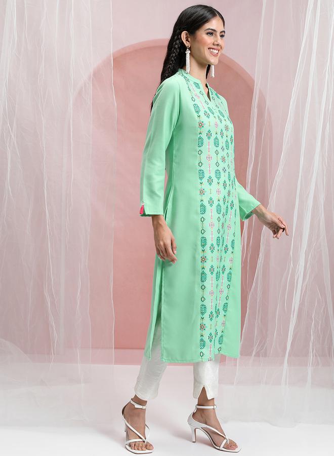 Vishudh Women Green Printed Straight Kurta by Styli  - Image 4