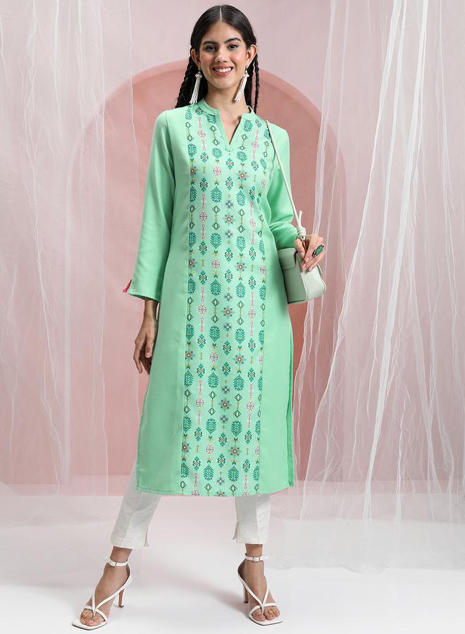 Vishudh Women Green Printed Straight Kurta by Styli  - Image 1