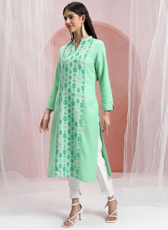Vishudh Women Green Printed Straight Kurta by Styli  - Image 2