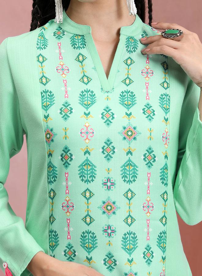Vishudh Women Green Printed Straight Kurta by Styli  - Image 5