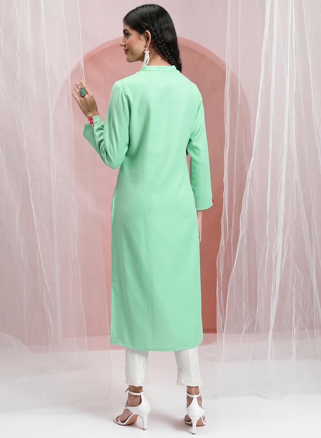 Vishudh Women Green Printed Straight Kurta by Styli  - Image 3