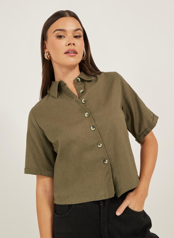 Styli Boxy Fit Solid Dropped Shoulder Shirt  - Image 1