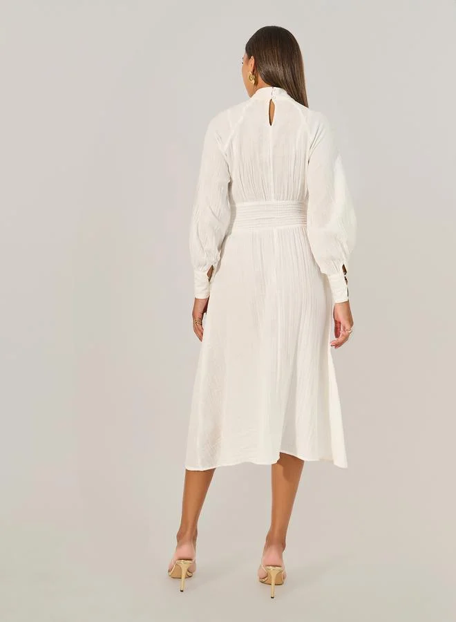 Styli Shirred Waist Midi Dress