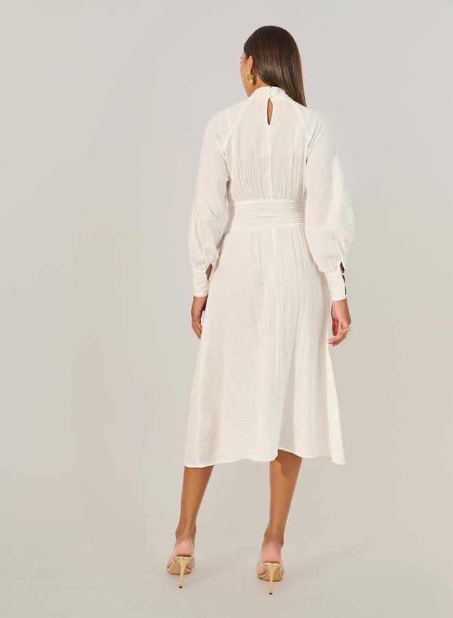 Styli Plain Smocked Waist A-Line Midi Dress  - Image 5