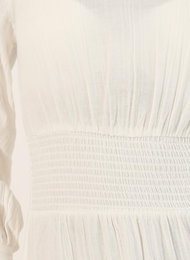 Styli Plain Smocked Waist A-Line Midi Dress  - Image 4