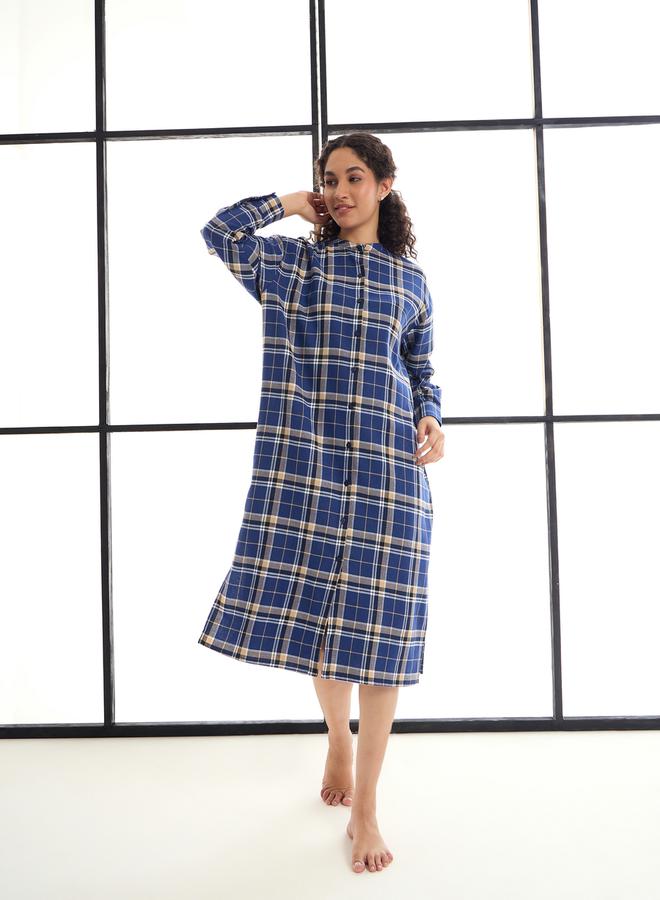 SASSAFRAS SASSAFRAS Checked Mandarin Collar Longline Shirt Dress  - Image 2
