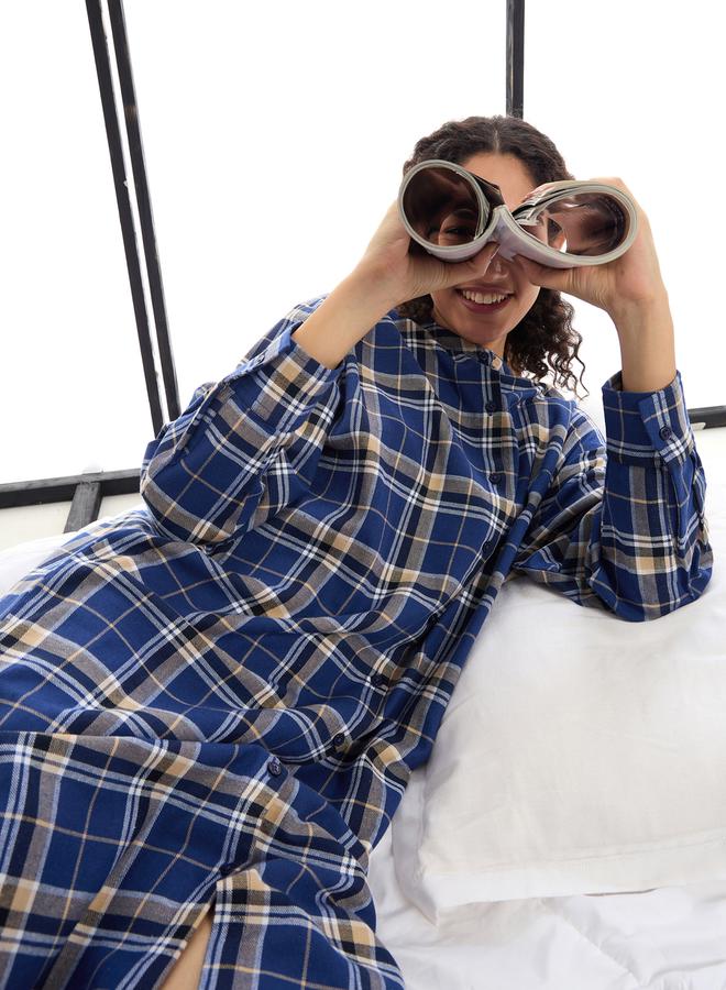SASSAFRAS SASSAFRAS Checked Mandarin Collar Longline Shirt Dress  - Image 4