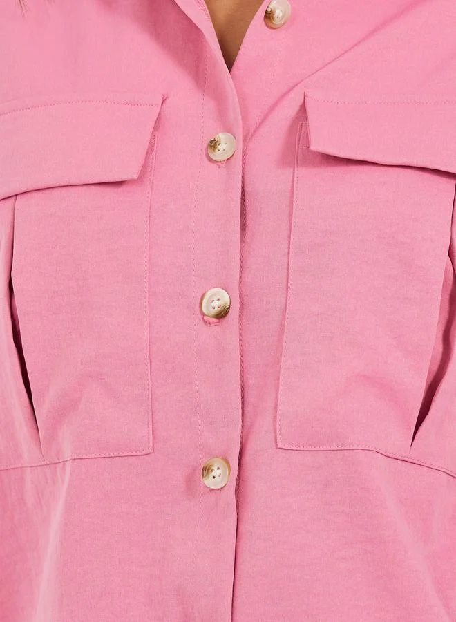 Styli Solid Dropped Shoulders Boxy Shirt with Double Pockets