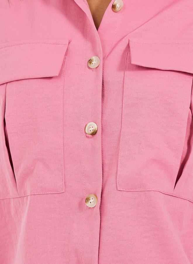 Styli Solid Dropped Shoulders Boxy Shirt with Double Pockets  - Image 4