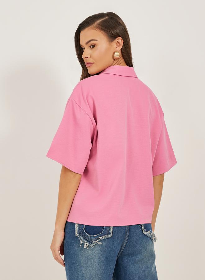Styli Solid Dropped Shoulders Boxy Shirt with Double Pockets  - Image 5