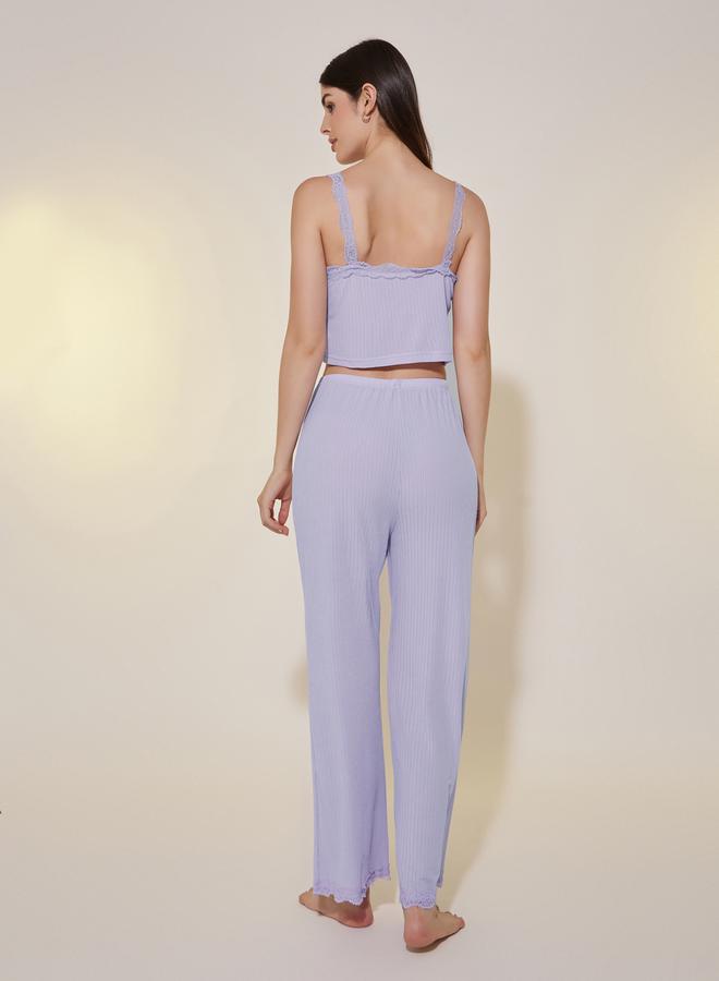 Take Two Ribbed Cami Top and Straight Leg Pyjama Set - Image 4