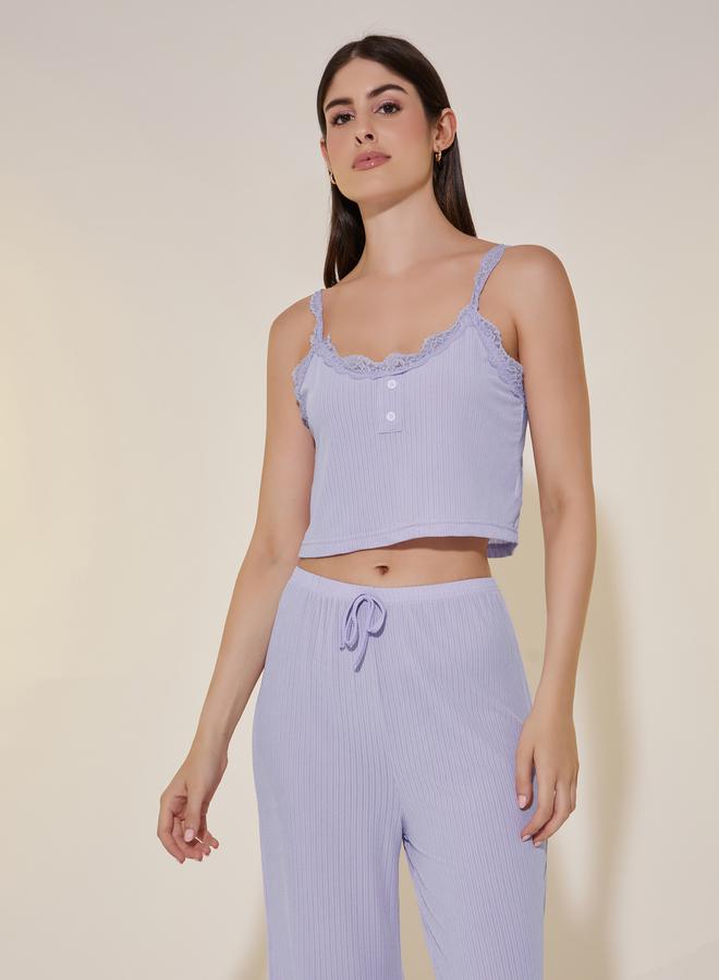 Take Two Ribbed Cami Top and Straight Leg Pyjama Set - Image 2