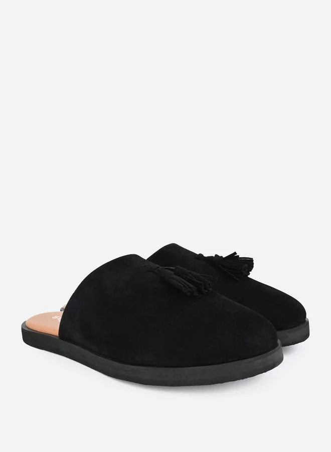 Styli Suede Clogs with Tassel Detail