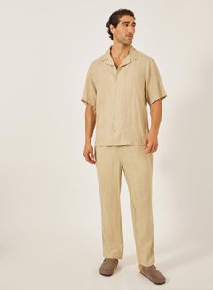 Styli Solid Resort Collar Relaxed Fit Shirt and Trousers Co-Ords  - Image 1