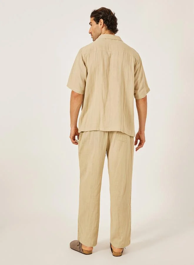 Styli Solid Resort Collar Relaxed Fit Shirt and Trousers Co-Ords