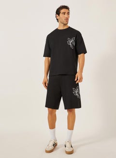 Styli Embroidered Oversized T-Shirt and Shorts Co-Ords  - Image 1