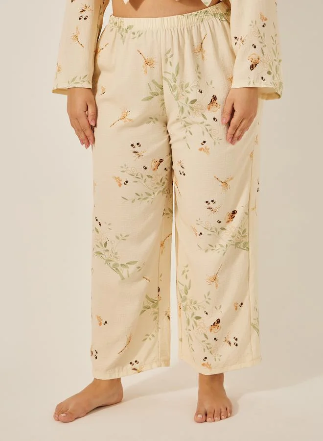 Styli Floral print button up pyjama set with scallop edge collar and pocket