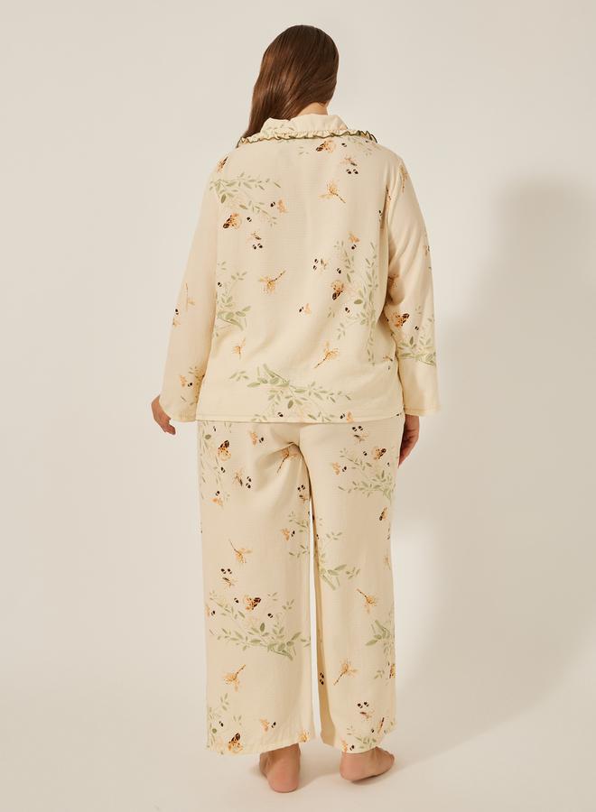 Styli Floral print button up pyjama set with scallop edge collar and pocket  - Image 4