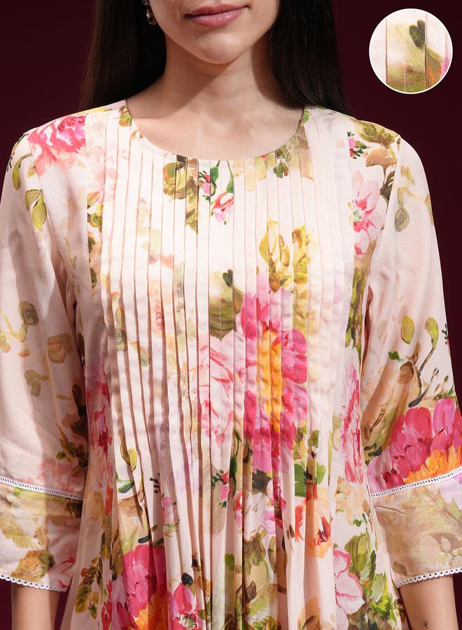 Vishudh Women Cream Floral Printed Kurta with Trousers by Styli  - Image 5