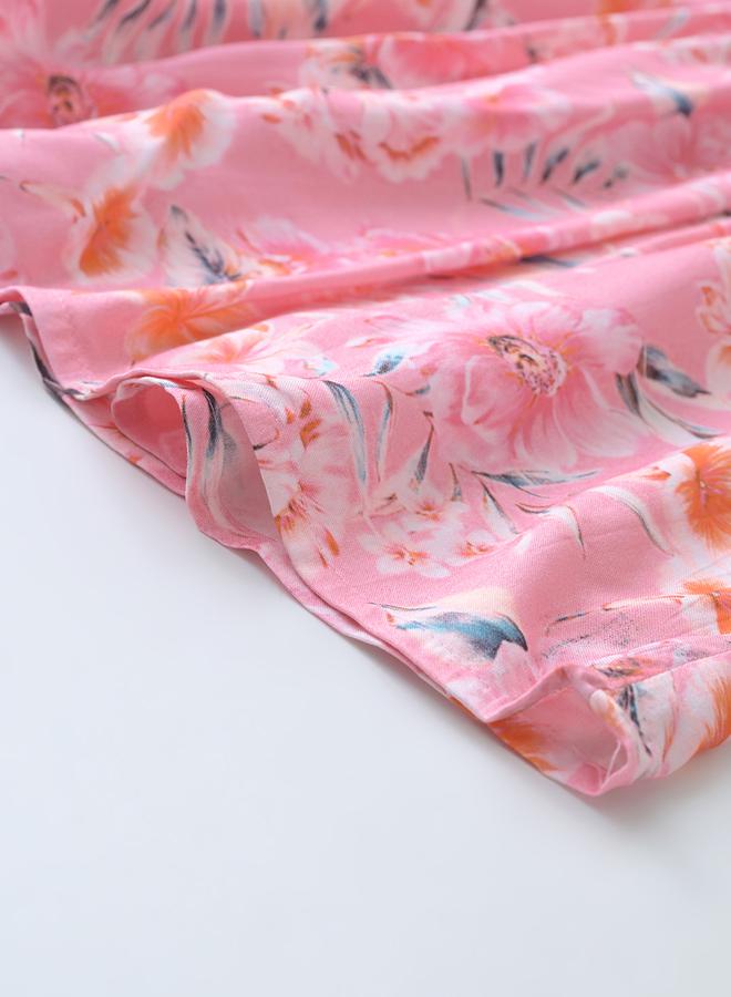 BELLA MODA - All-Over Floral Print Fit and Flare Dress with Long Sleeves by Styli - Image 1