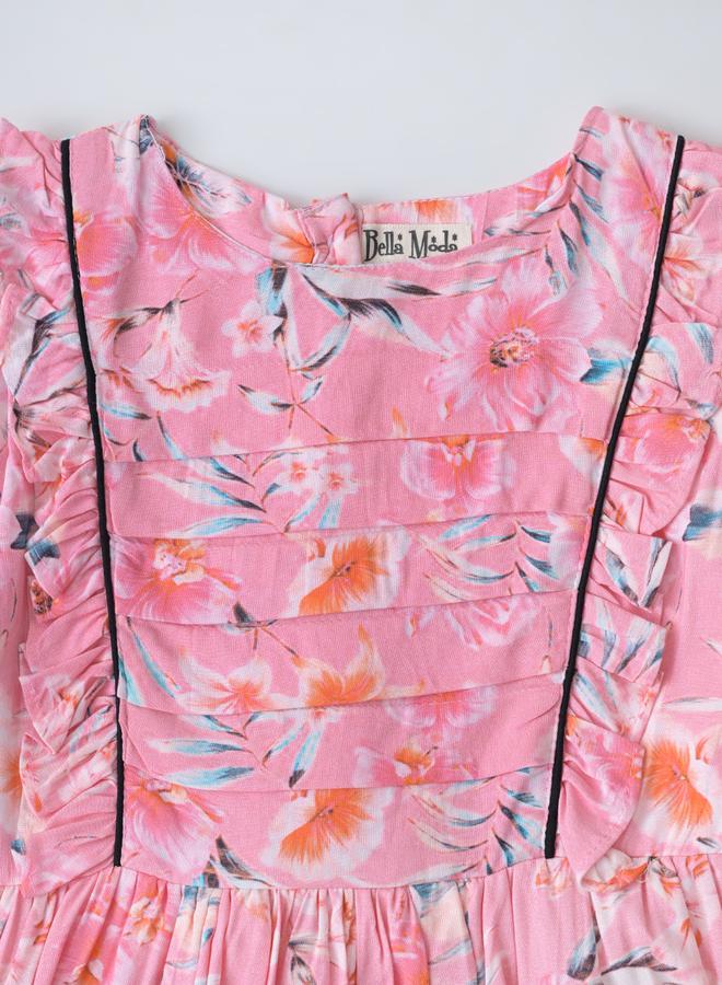 BELLA MODA - All-Over Floral Print Fit and Flare Dress with Long Sleeves by Styli - Image 1