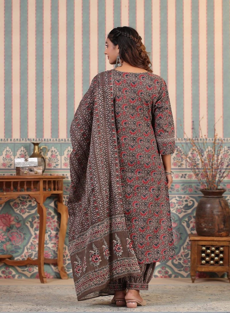 ISHIN Women's Multicoloured 100% Cotton Embellished Tunic Full Length Casual Straight Fit Kurta Set  - Image 5