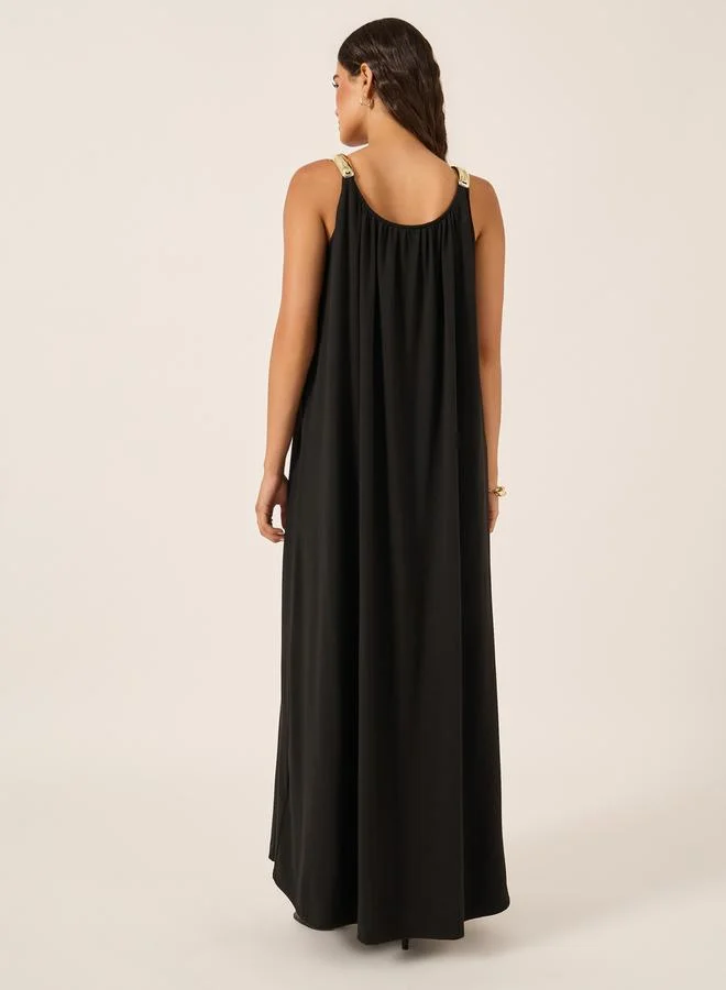 Styli Gathered Black Maxi Dress