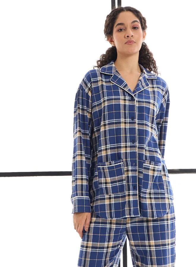 ساسافراس Cotton Checked Lounge Shirt and Pants Set