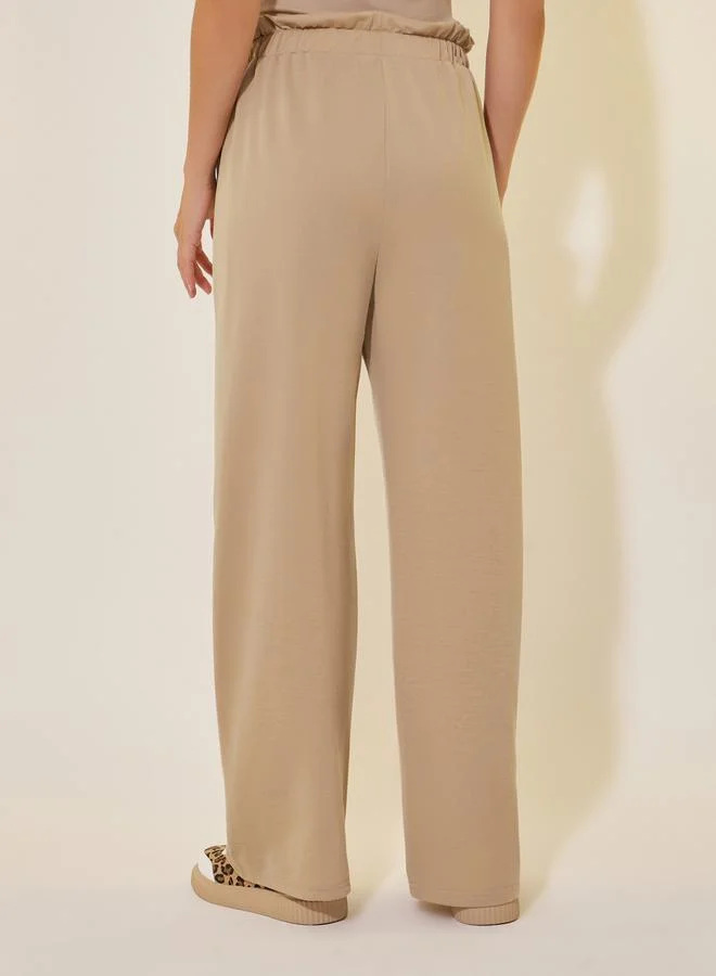 Take Two Solid Elasticated Waistband Ruffled Trim Pants