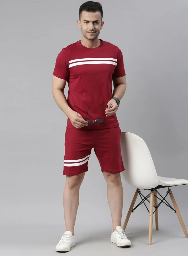 Bushirt Striped Round Neck T-Shirt and Shorts Co-Ords by Styli