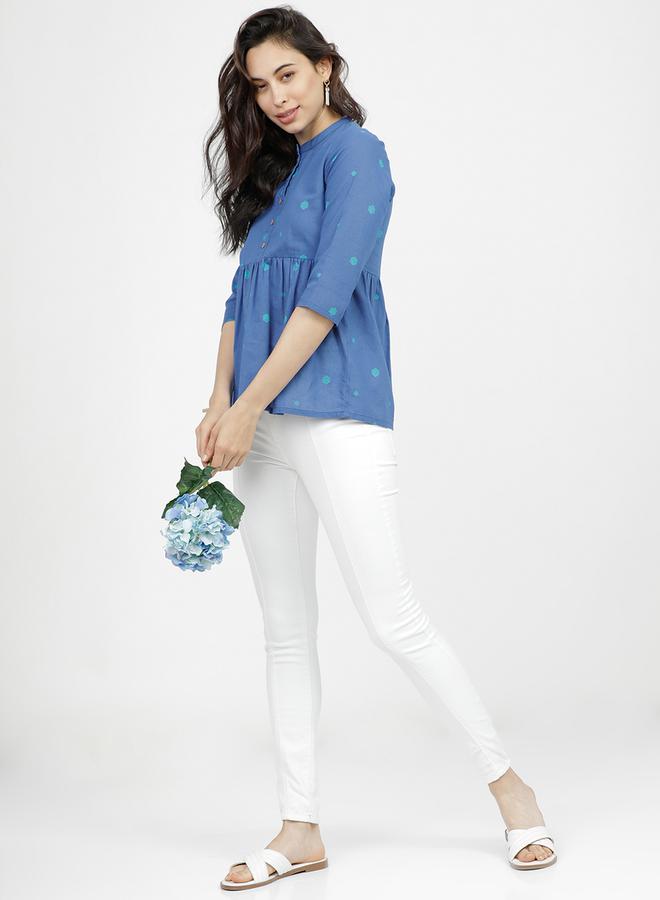 Vishudh Women Blue Printed Cotton Empire Top by Styli  - Image 5