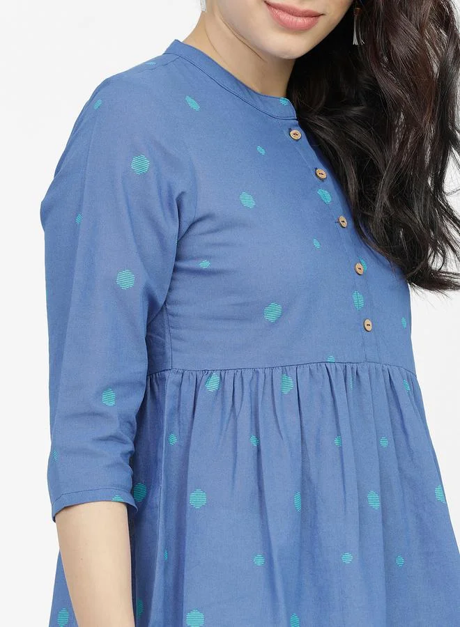 Vishudh Women Blue Printed Cotton Empire Top by Styli