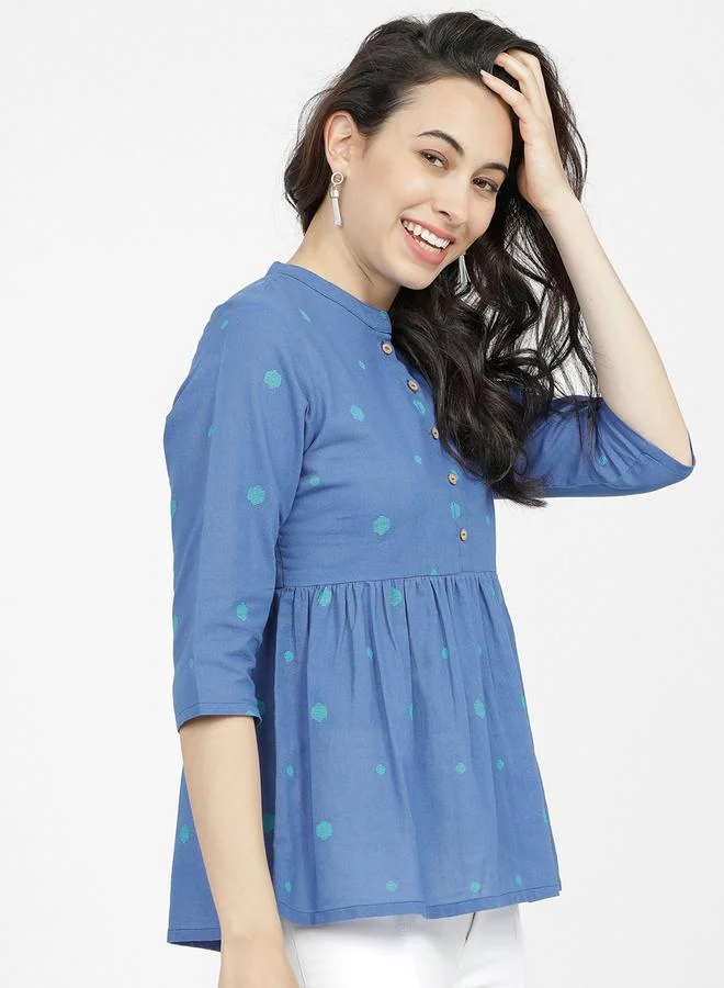 Vishudh Women Blue Printed Cotton Empire Top by Styli