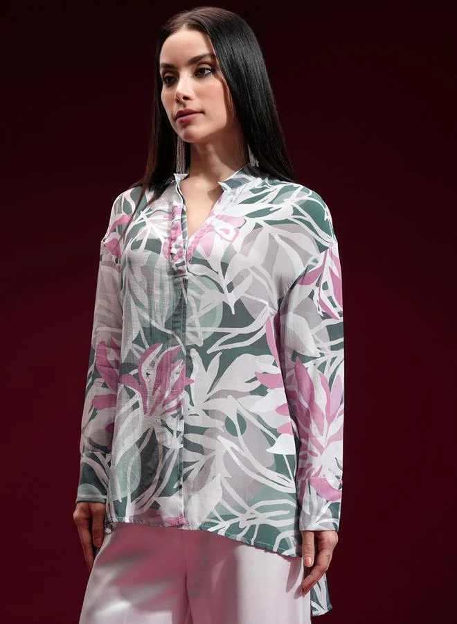Vishudh Women's Multi Floral Printed Casual Shirt with Stand Collar by Styli