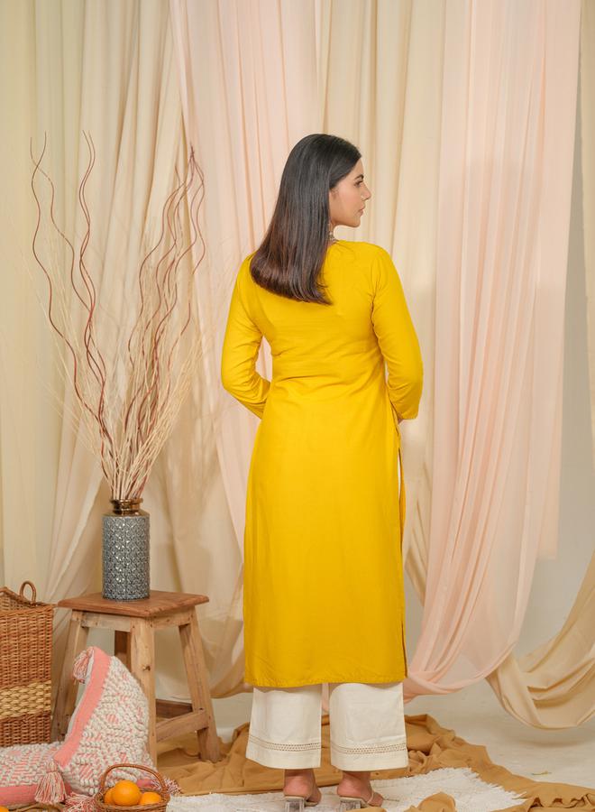 DW Floral Embroidered Tie-Up Neck Straight Kurta by Styli  - Image 2