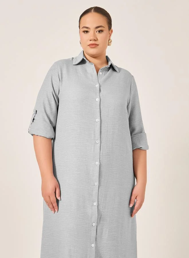 Styli Styli Plus Size Roll-Up Sleeves Shirt Maxi Dress