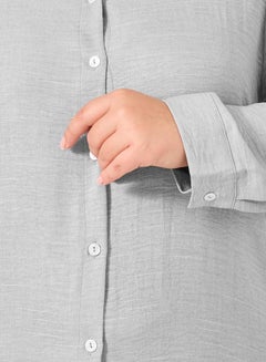 Styli Plus Size Roll-Up Sleeves Shirt Maxi Dress  - Image 4