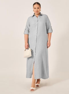 Styli Plus Size Roll-Up Sleeves Shirt Maxi Dress  - Image 1