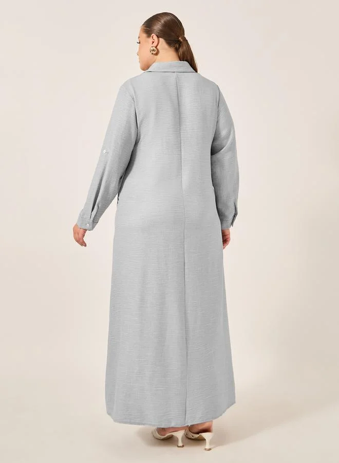 Styli Styli Plus Size Roll-Up Sleeves Shirt Maxi Dress